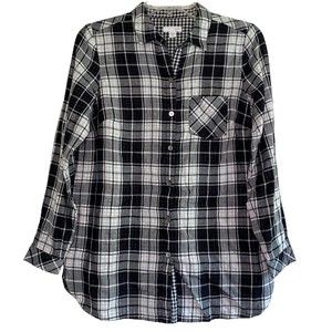 NEW J JILL woman's size XS petite plaid 100% cotton button check black top
